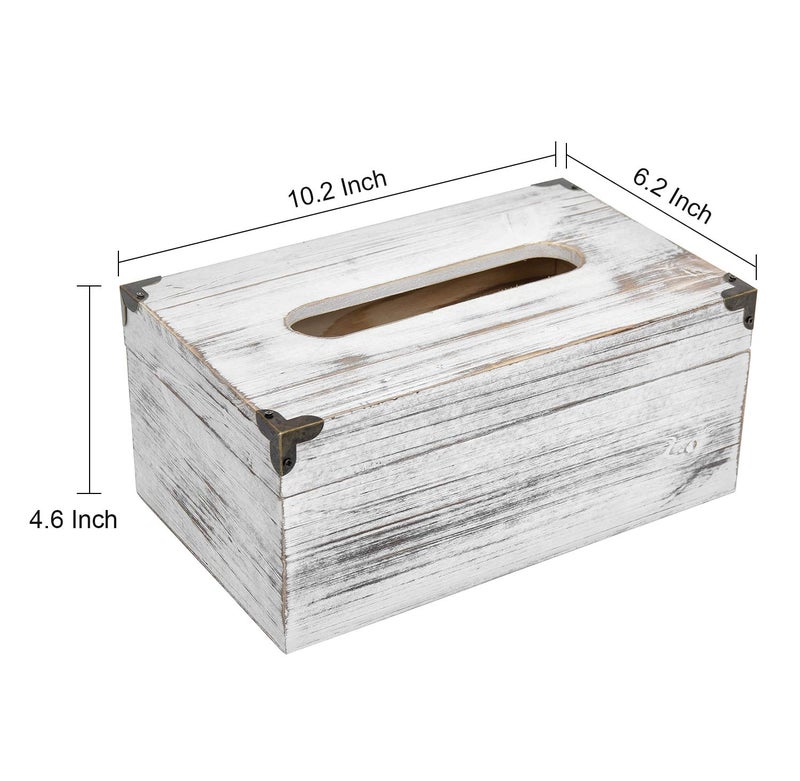 VERGOODR Distressed Wooden Rustic Facial Tissue Box Holder Tissue Box Cover Napkin Dispenser for Bathroom Living Room Dining Room Bedroom Toilet (Washed White) - Image 4
